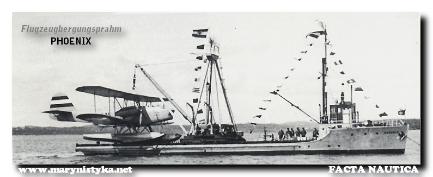 Niemiecka lotnicza eksperymentalna jednostka PHOENIX z wodnosamolotem Heinkel na pok�adzie. Rok 1931.