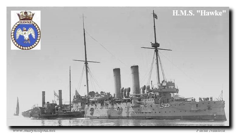 Kr¹¿ownik HMS HAWKE w maju 1909 roku.