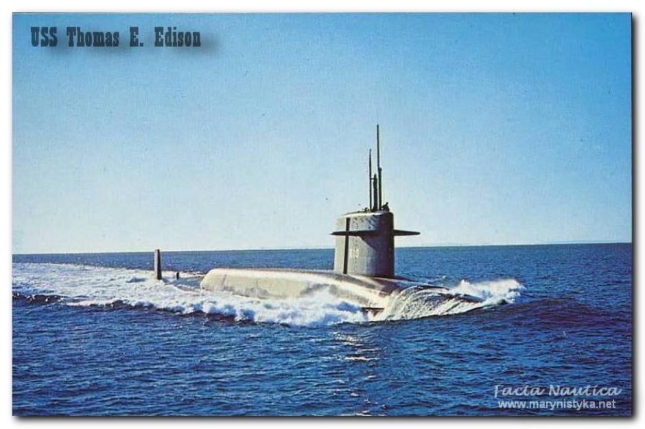 USS THOMAS A. EDISON (SSBN-610) - an 'ETHAN ALLEN'-class ballistic-missile submarine. An old postcard.